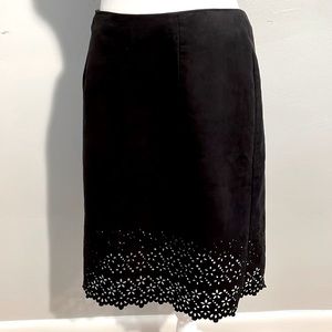 Guess Black Faux Suede Pencil Skirt with decorative cut-out pattern